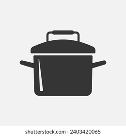 Cooking pot black icon. Preparing food. Homemade meal. Vector