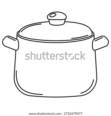 Cooking pot, black outline, isolated doodle illustration