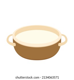 Cooking pot. Brown pot with hot clear water. Isolated on white background.