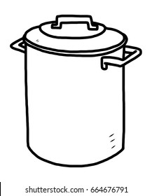 cooking pot / cartoon vector and illustration, black and white, hand drawn, sketch style, isolated on white background.