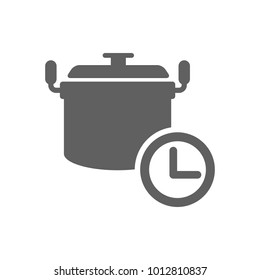 Cooking pot with clock icon in trendy flat style isolated on white background. Symbol for your web site design, logo, app, UI. Vector illustration, EPS