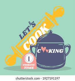 cooking pot clock rolling pin