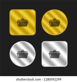 Cooking pot with cover gold and silver metallic coin logo icon design