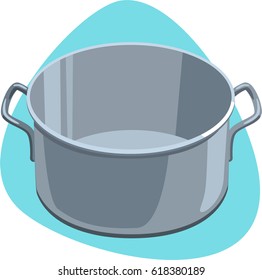 Cooking pot empty. Large stainless pot with handles. Isolated. On blue background.