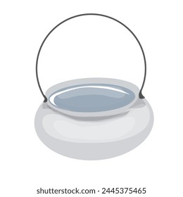 a cooking pot filled with water with a hanging handle without a background