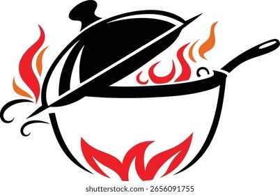 Kochtopf mit Flammen Kulinarisches Logo-Symbol