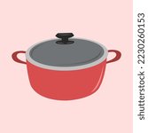 Cooking pot flat vector illustration. Cute red cooking pot cartoon vector illustration for graphic design and decorative element