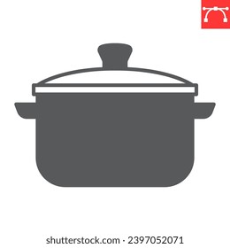 Cooking pot glyph icon, kitchen and kitchenware, saucepan vector icon, vector graphics, editable stroke solid sign, eps 10