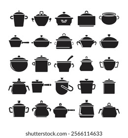 cooking pot glyph icons set vector illustration