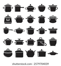 cooking pot glyph icons set vector illustration