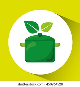 cooking pot with green design, vector illustration