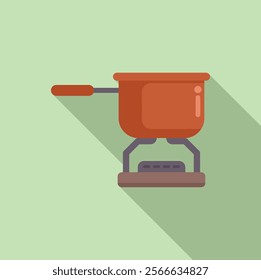 Cooking pot is heating on a portable gas stove for camping