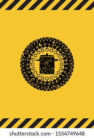 cooking pot icon black grunge emblem, yellow warning sign. Vector Illustration. Detailed.
