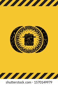 cooking pot icon black grunge emblem with yellow background. Vector Illustration. Detailed.