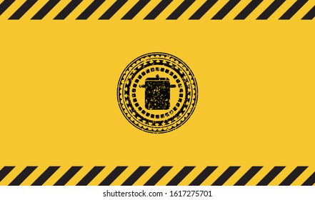 cooking pot icon black grunge emblem with yellow background. Vector Illustration. Detailed.
