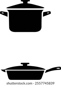 Cooking pot icon. Black symbol on white background. Flat Vector illustration.