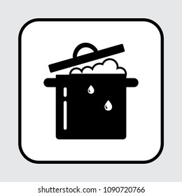 Cooking pot icon, black and white design. Vector illustration