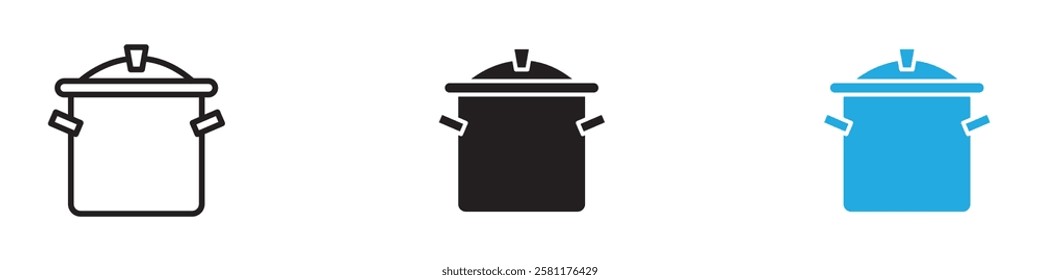 Cooking pot icon black white vector outline