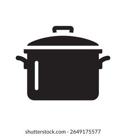 Ícone de panela de cozinha uma peça redonda profunda de utensílios de cozinha com uma tampa e alças para ferver o cozimento ou fazer sopa em um fogão de cozinha vetor ícone de glifo sólido