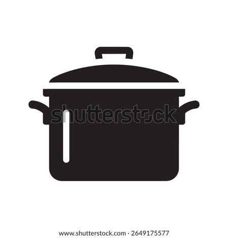 Cooking pot icon a deep round piece of cookware with a lid and handles for boiling stewing or making soup on a kitchen stove vector solid glyph icon