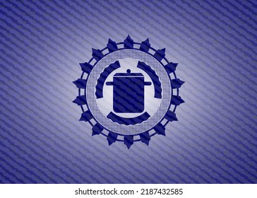 cooking pot icon with denim texture. 