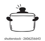 cooking pot icon doodle hand drawn. Outline drawing cooking pot line clipart symbol. Vector illustration