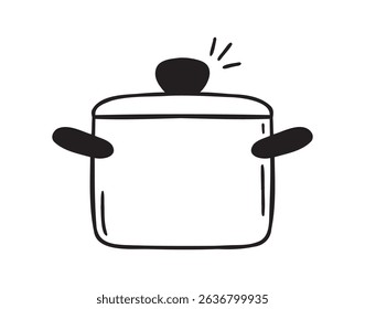 cooking pot icon doodle hand drawn. Outline drawing cooking pot line clipart symbol. Vector illustration