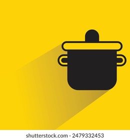 cooking pot icon with drop shadow on yellow background