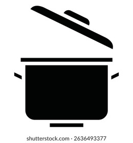 Cooking pot Icon Flat outline fill black and white