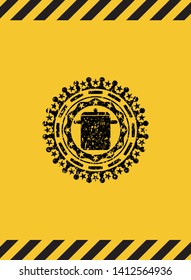 cooking pot icon grunge black emblem with yellow background, warning sign. Vector Illustration. Detailed.