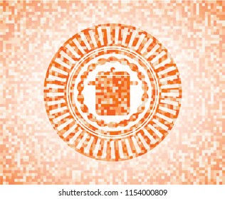 cooking pot icon inside abstract orange mosaic emblem with background