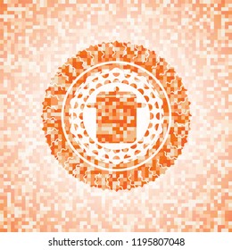 cooking pot icon inside abstract orange mosaic emblem