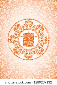 cooking pot icon inside abstract orange mosaic emblem with background
