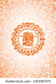 cooking pot icon inside abstract orange mosaic emblem with background
