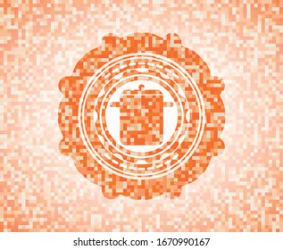 cooking pot icon inside abstract orange mosaic emblem with background