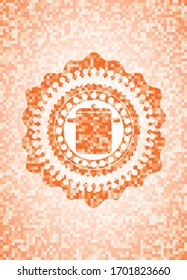 cooking pot icon inside abstract orange mosaic emblem