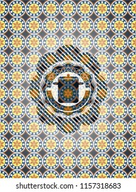 cooking pot icon inside arabesque style emblem. arabic decoration.