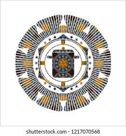 cooking pot icon inside arabesque badge. arabic decoration.