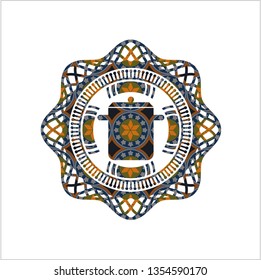 cooking pot icon inside arabesque emblem background. arabic decoration.