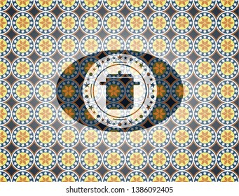 cooking pot icon inside arabesque badge. arabic decoration.