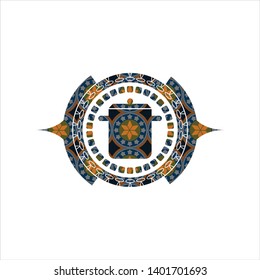 cooking pot icon inside arabesque style badge. arabic decoration.