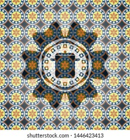 cooking pot icon inside arabesque style emblem. arabic decoration.