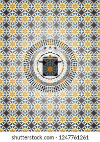 cooking pot icon inside arabic badge. Arabesque decoration.