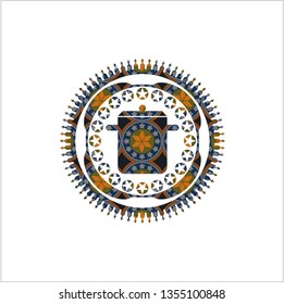 cooking pot icon inside arabic badge. Arabesque decoration.