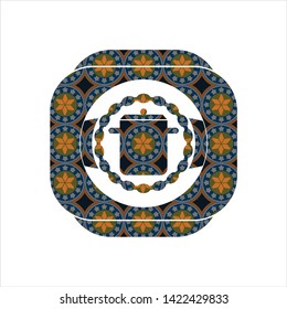 cooking pot icon inside arabic emblem background. Arabesque decoration.