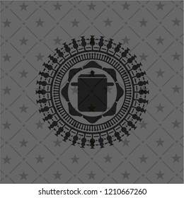 cooking pot icon inside black emblem. Vintage.