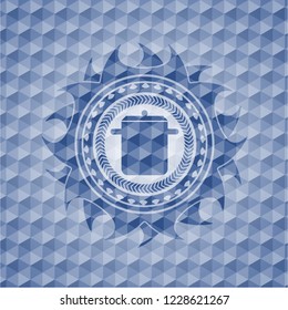 cooking pot icon inside blue hexagon badge.
