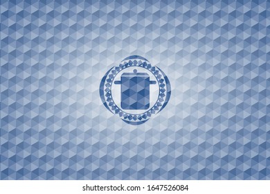 cooking pot icon inside blue hexagon badge.