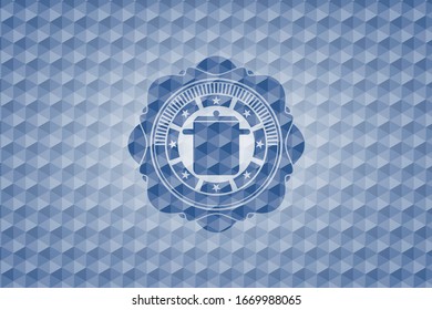 cooking pot icon inside blue badge with geometric pattern background.
