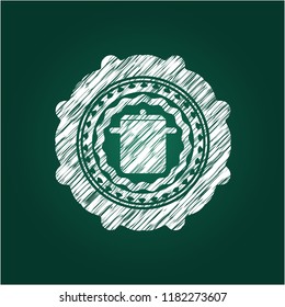 cooking pot icon inside chalk emblem written on a blackboard